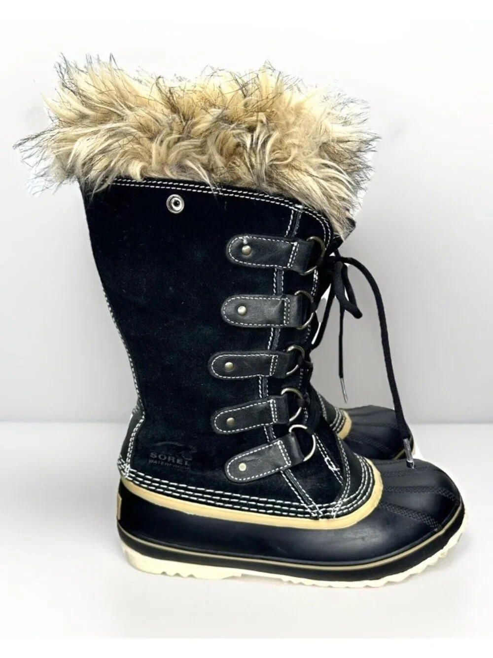 Sorel Joan Of Arctic Womens 7 Black Waterproof Insulated Snow Boots Faux Fur